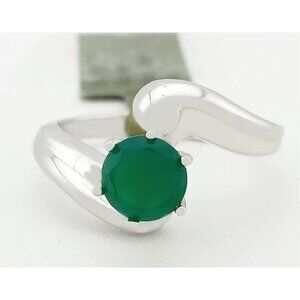 Genuine 1.04 Cts Green Onyx 14k Solid White Gold Ring